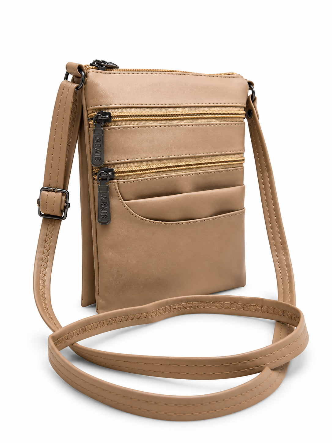 Women's Premium Faux Leather Crossbody Sling Bag with Multiple Zip Pockets