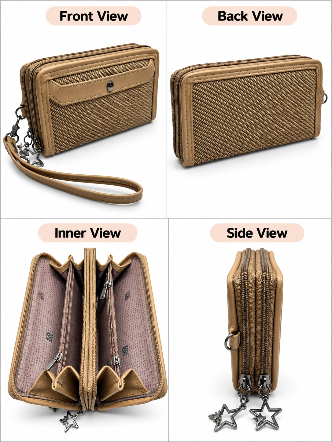 BATUTA Women’s Hand Kit Wristlet Pouch | Dual Zipper Multi-Compartment Handbag | Stylish Compact Organizer for Everyday Essentials