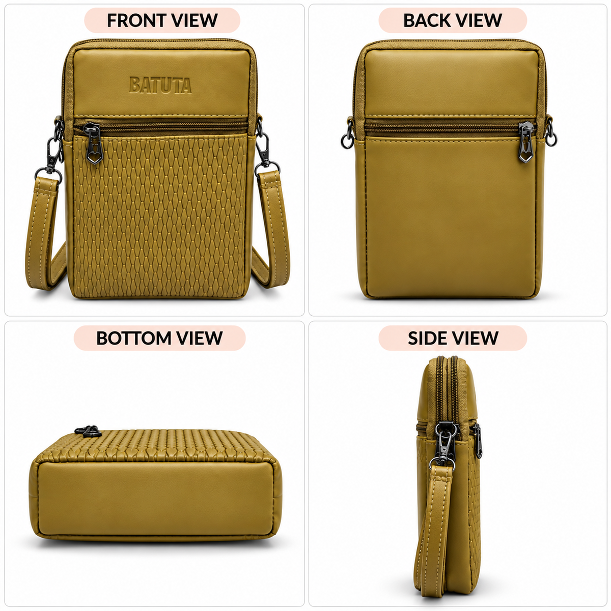 BATUTA HUB Women Crossbody Sling Bag | Premium PU Leather Small Size Bag for Girls & Ladies | Adjustable Strap | Multiple Zipper Pockets | Lightweight Daily Use Purse