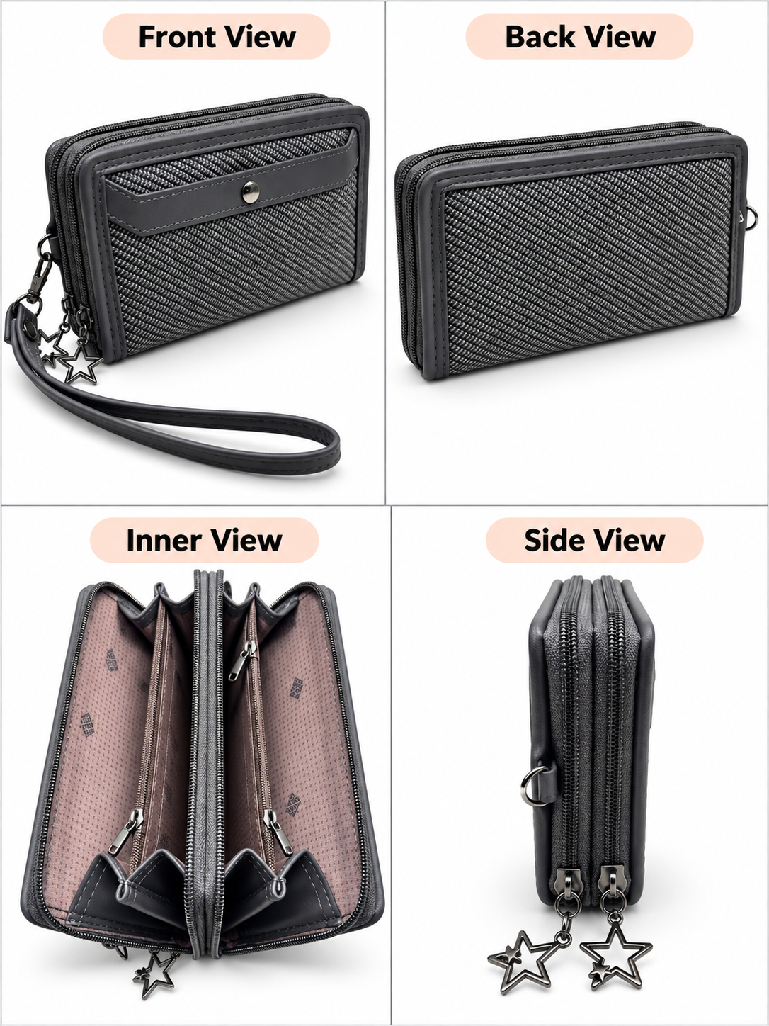 BATUTA Women’s Hand Kit Wristlet Pouch | Dual Zipper Multi-Compartment Handbag | Stylish Compact Organizer for Everyday Essentials