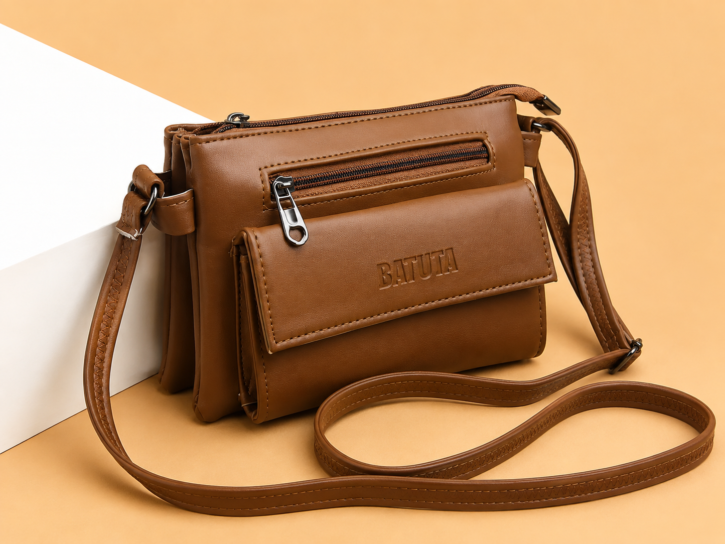 Women Stylish 3 Zip Sling Bag | Premium PU Leather Crossbody Bag | Multi Compartment Shoulder Bag for Women