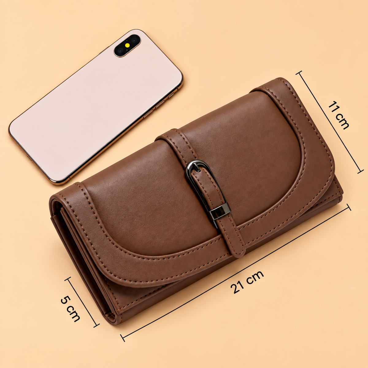 Women’s Stylish Clutch Wallet with Flap Closure | Elegant PU Leather Long Wallet for Women | Multiple Compartments & Card Holder |