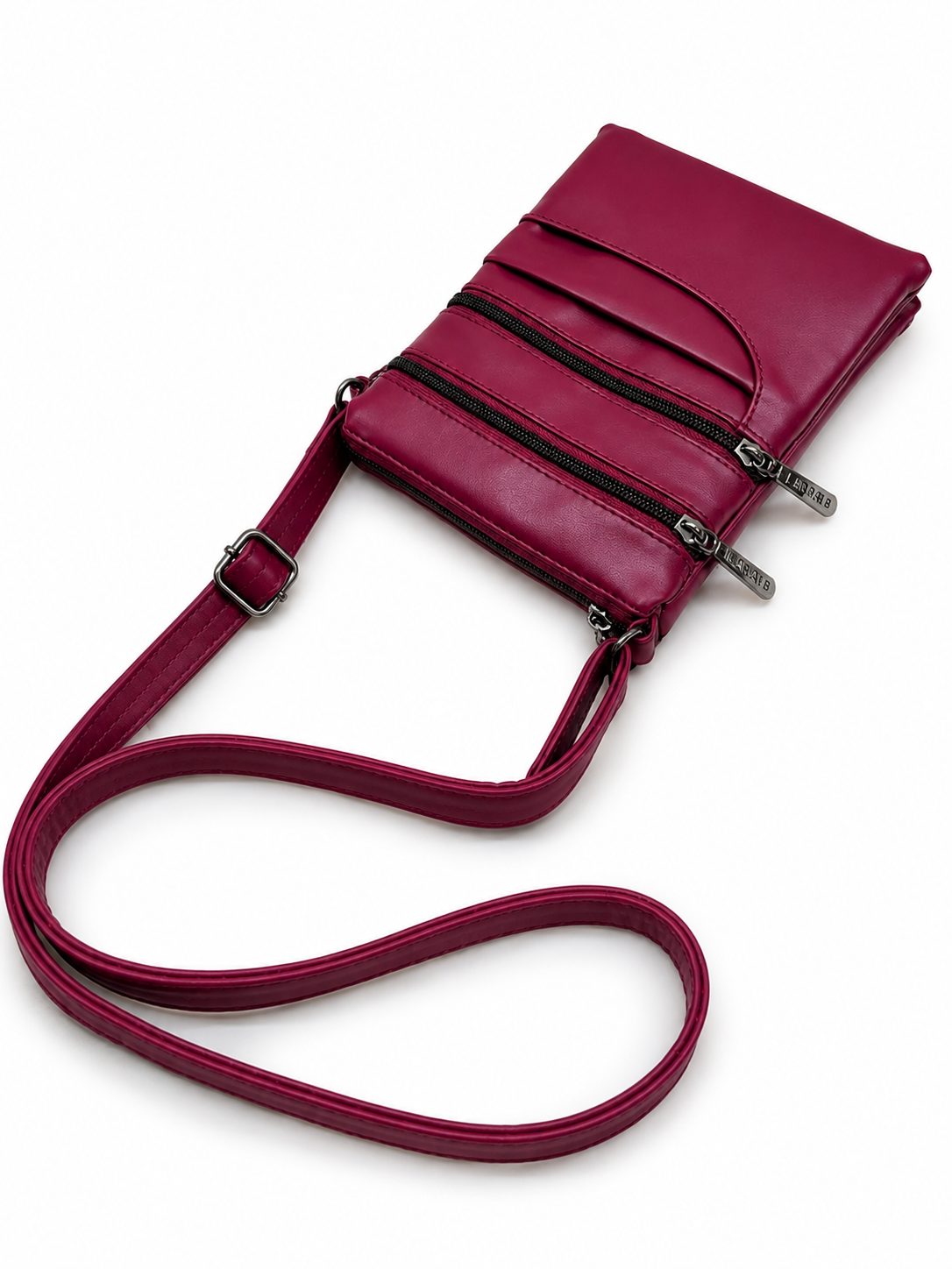Women's Premium Faux Leather Crossbody Sling Bag with Multiple Zip Pockets
