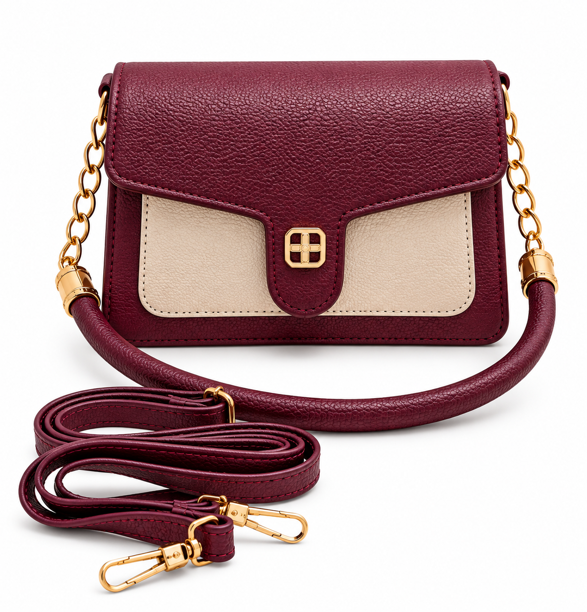 BATUTA Women's Premium Textured Shoulder Bag with Gold Chain Strap, Elegant Dual-Tone Handbag for Party, Office & Daily Use