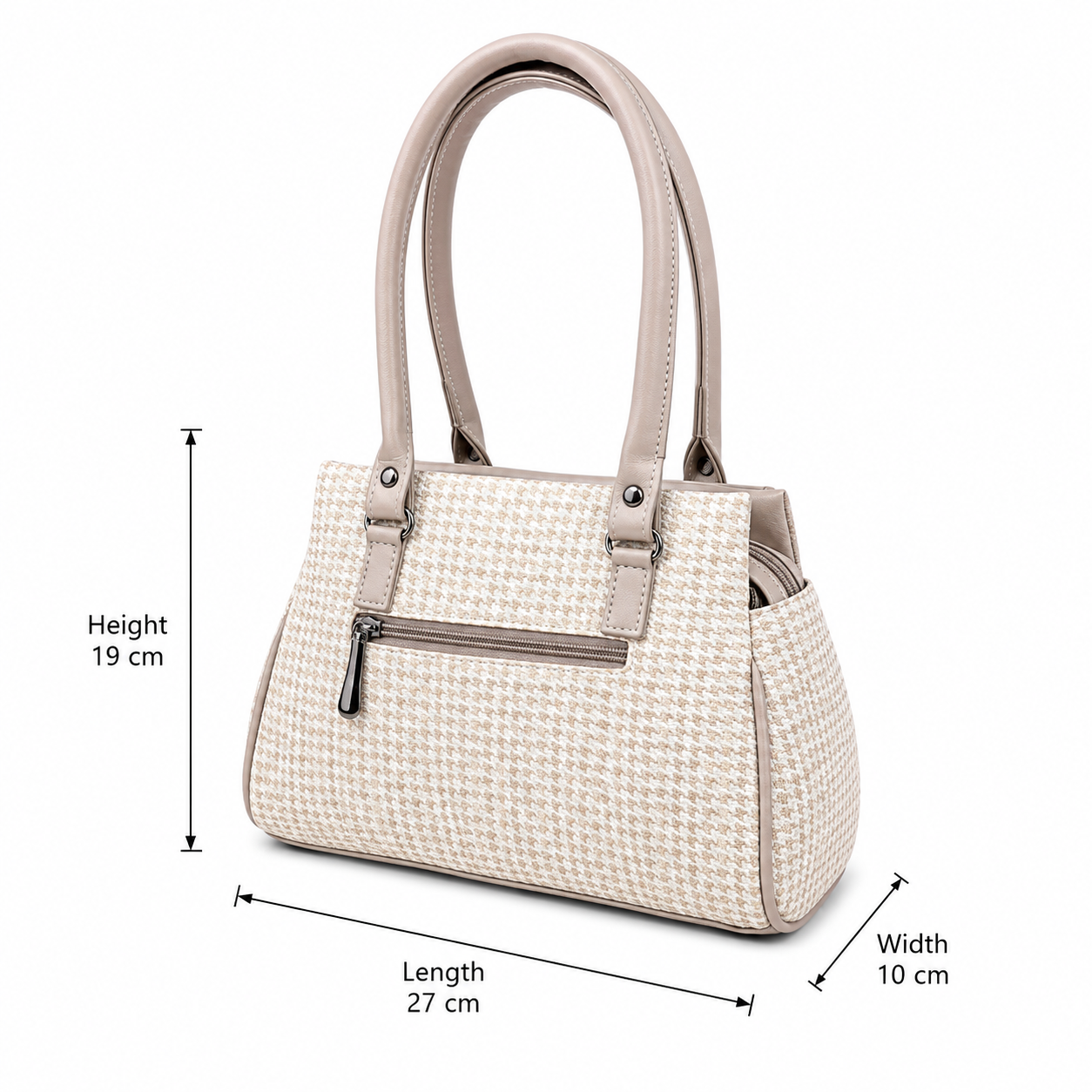 Women’s Stylish Handbag | Premium Houndstooth Pattern Tote Bag | Spacious 3-Zip Office & Daily Use Shoulder Bag