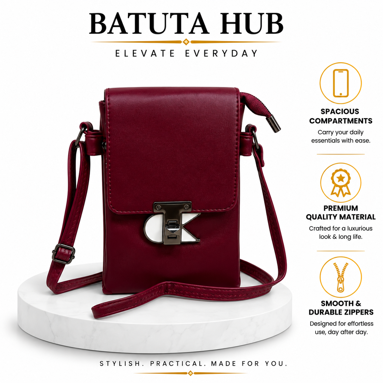 Women’s Stylish Sling Bag | Premium Faux Leather Crossbody Bag for Women | Compact Shoulder Bag with Adjustable Strap, Front Flap & Secure Closure