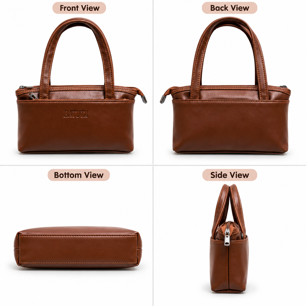 Women’s Premium PU Leather Handbag | Triple Zip Tote Bag | Stylish Mini Handy Purse for Daily Use
