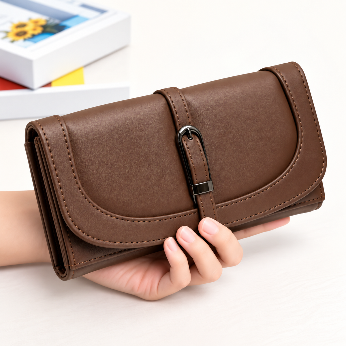 Women’s Stylish Clutch Wallet with Flap Closure | Elegant PU Leather Long Wallet for Women | Multiple Compartments & Card Holder |