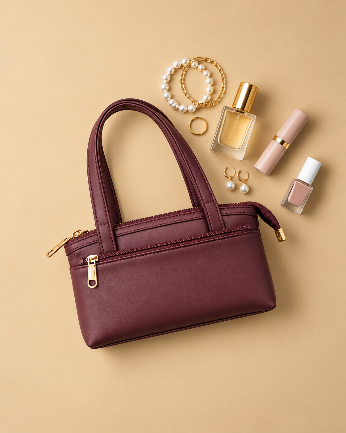 Women’s Premium PU Leather Handbag | Triple Zip Tote Bag | Stylish Mini Handy Purse for Daily Use