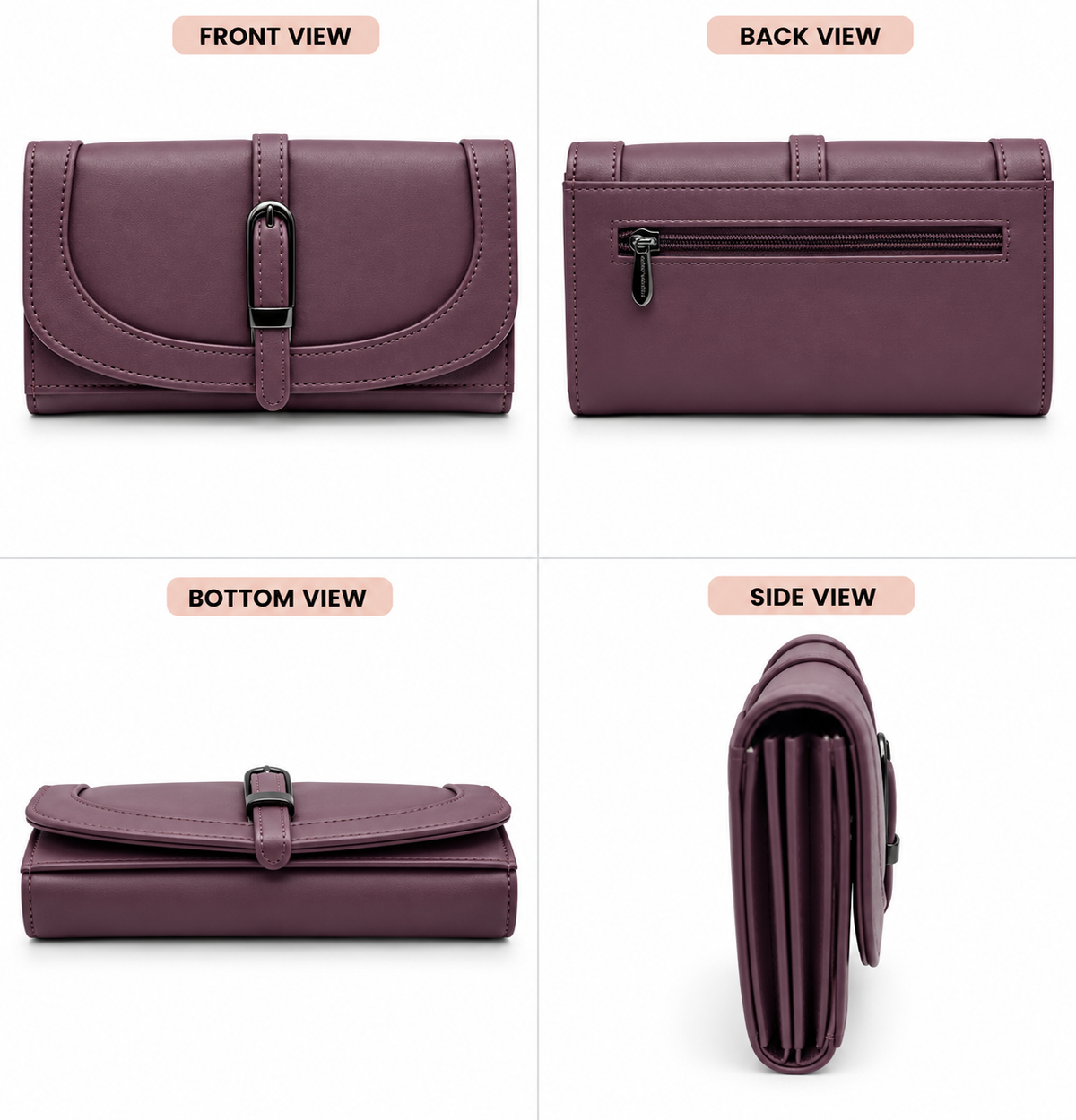 Women’s Stylish Clutch Wallet with Flap Closure | Elegant PU Leather Long Wallet for Women | Multiple Compartments & Card Holder |
