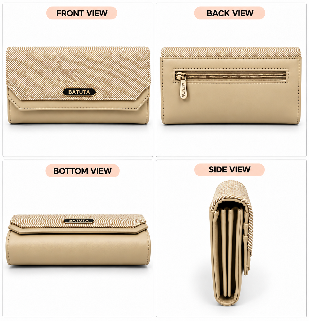 BATUTA Women’s Three Zip Multi-Compartment Clutch Wallet | Stylish Long Purse with Zipper Pocket | Spacious Ladies Wallet for Cash, Cards & Mobile