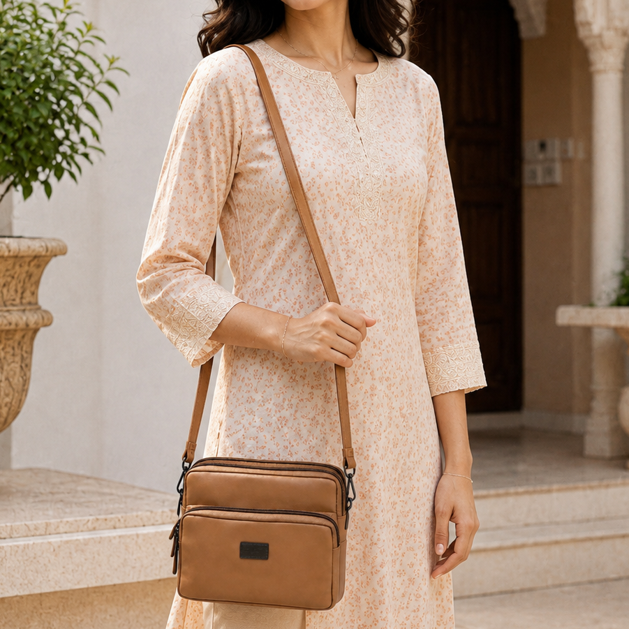 Women's Premium Crossbody Sling Bag | Triple Zip | Spacious Everyday Shoulder Bag