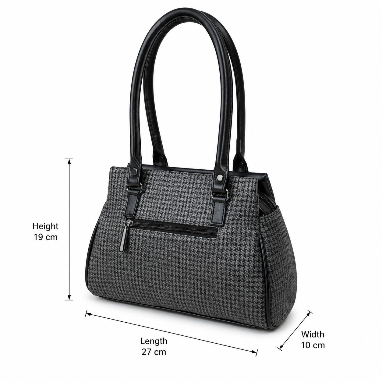 Women’s Stylish Handbag | Premium Houndstooth Pattern Tote Bag | Spacious 3-Zip Office & Daily Use Shoulder Bag