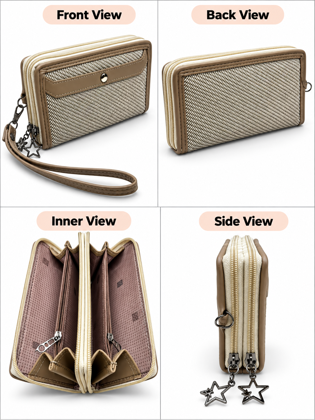 BATUTA Women’s Hand Kit Wristlet Pouch | Dual Zipper Multi-Compartment Handbag | Stylish Compact Organizer for Everyday Essentials