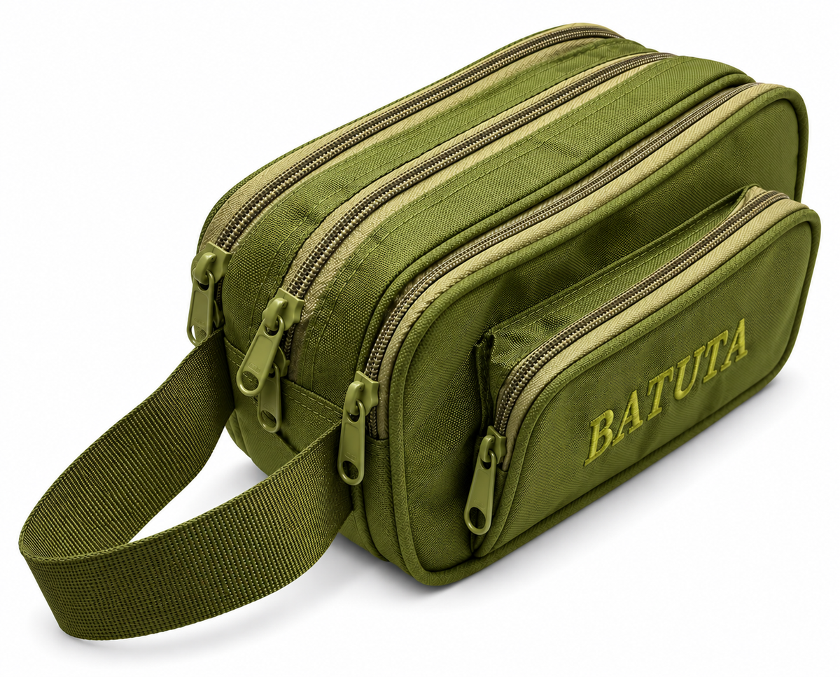 BATUTA Green Multi-Compartment Zipper Pouch Bag for Men, Travel Organizer and Utility Bag