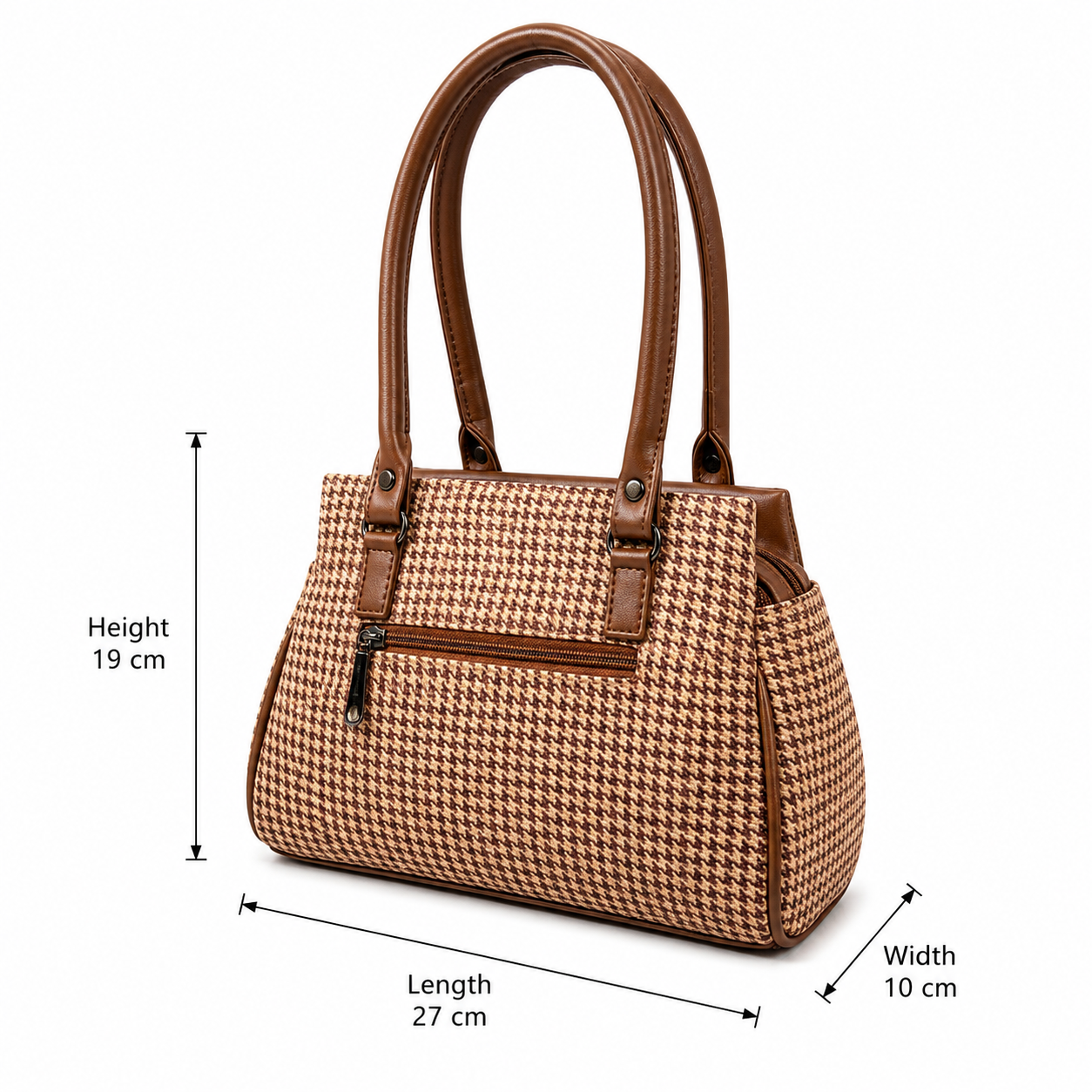 Women’s Stylish Handbag | Premium Houndstooth Pattern Tote Bag | Spacious 3-Zip Office & Daily Use Shoulder Bag