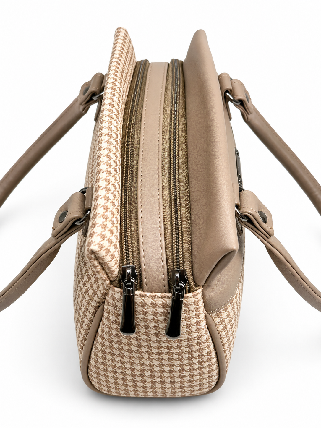 Women’s Stylish Handbag | Premium Houndstooth Pattern Tote Bag | Spacious 3-Zip Office & Daily Use Shoulder Bag