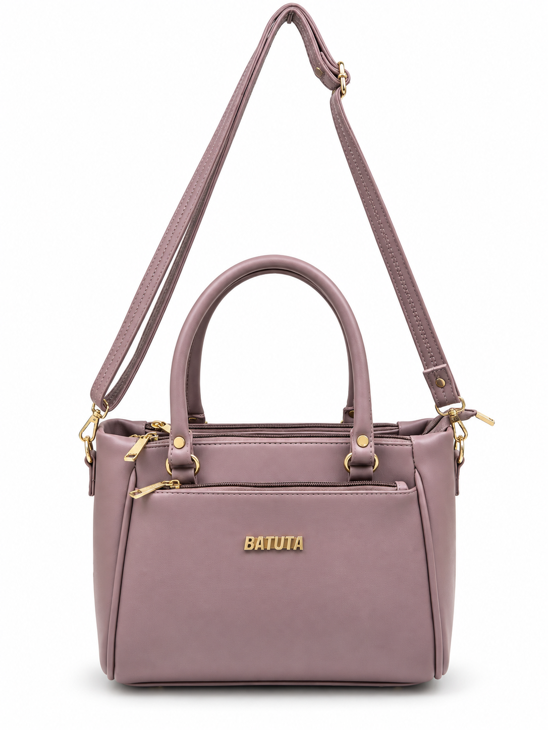 BATUTA Women’s Premium Faux Leather Handbag with Multiple Zipper Compartments, Double Handle & Sling Strap
