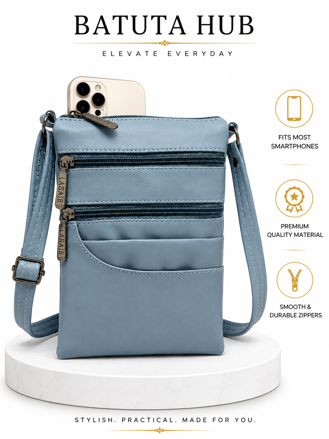 Women's Premium Faux Leather Crossbody Sling Bag with Multiple Zip Pockets
