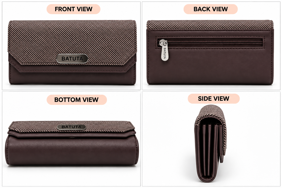 BATUTA Women’s Three Zip Multi-Compartment Clutch Wallet | Stylish Long Purse with Zipper Pocket | Spacious Ladies Wallet for Cash, Cards & Mobile