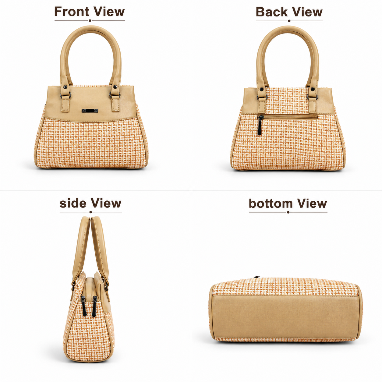 Women’s Stylish Handbag | Premium Houndstooth Pattern Tote Bag | Spacious 3-Zip Office & Daily Use Shoulder Bag