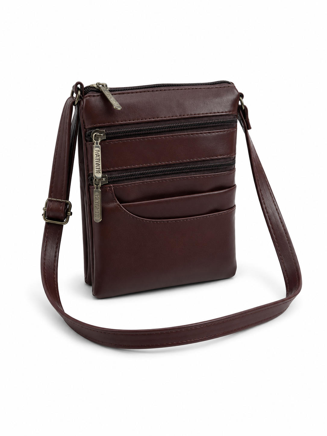 Women's Premium Faux Leather Crossbody Sling Bag with Multiple Zip Pockets