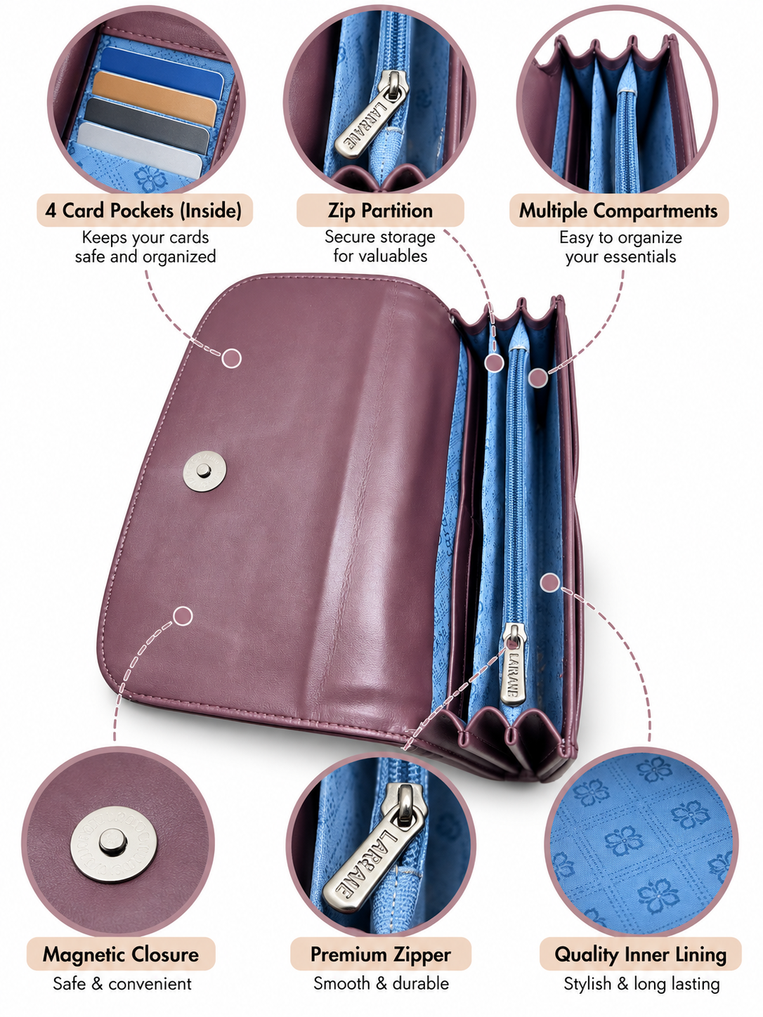 Women’s Stylish Clutch Wallet with Flap Closure | Elegant PU Leather Long Wallet for Women | Multiple Compartments & Card Holder |