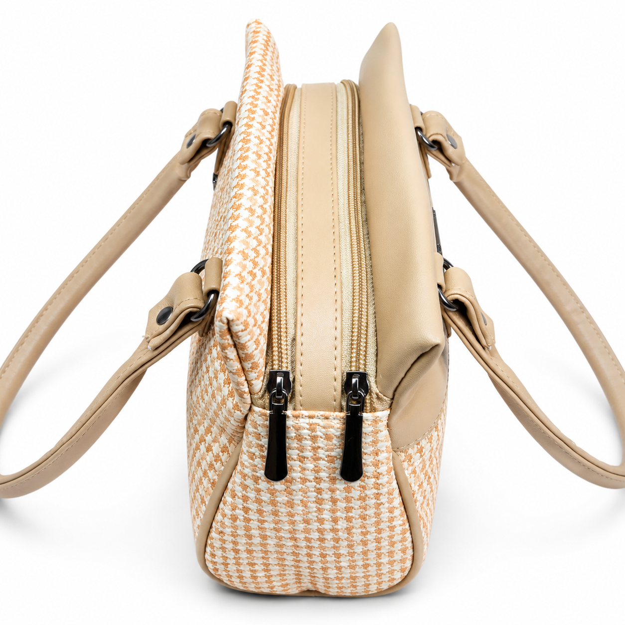 Women’s Stylish Handbag | Premium Houndstooth Pattern Tote Bag | Spacious 3-Zip Office & Daily Use Shoulder Bag