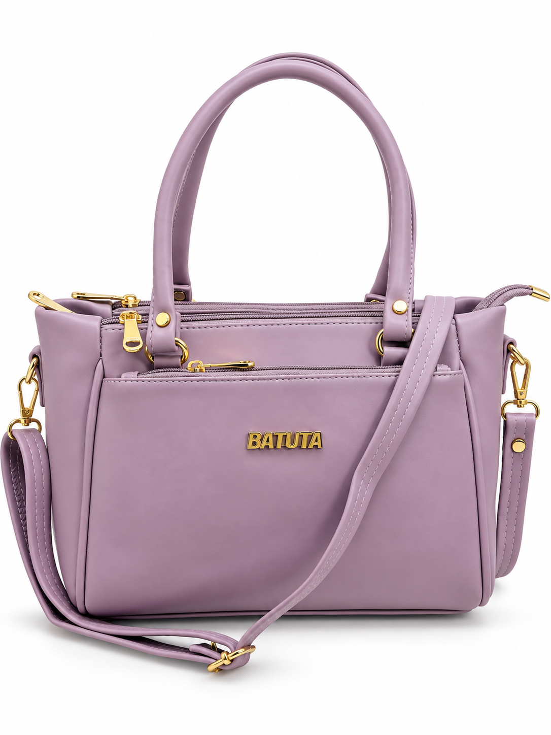 BATUTA Women’s Premium Faux Leather Handbag with Multiple Zipper Compartments, Double Handle & Sling Strap
