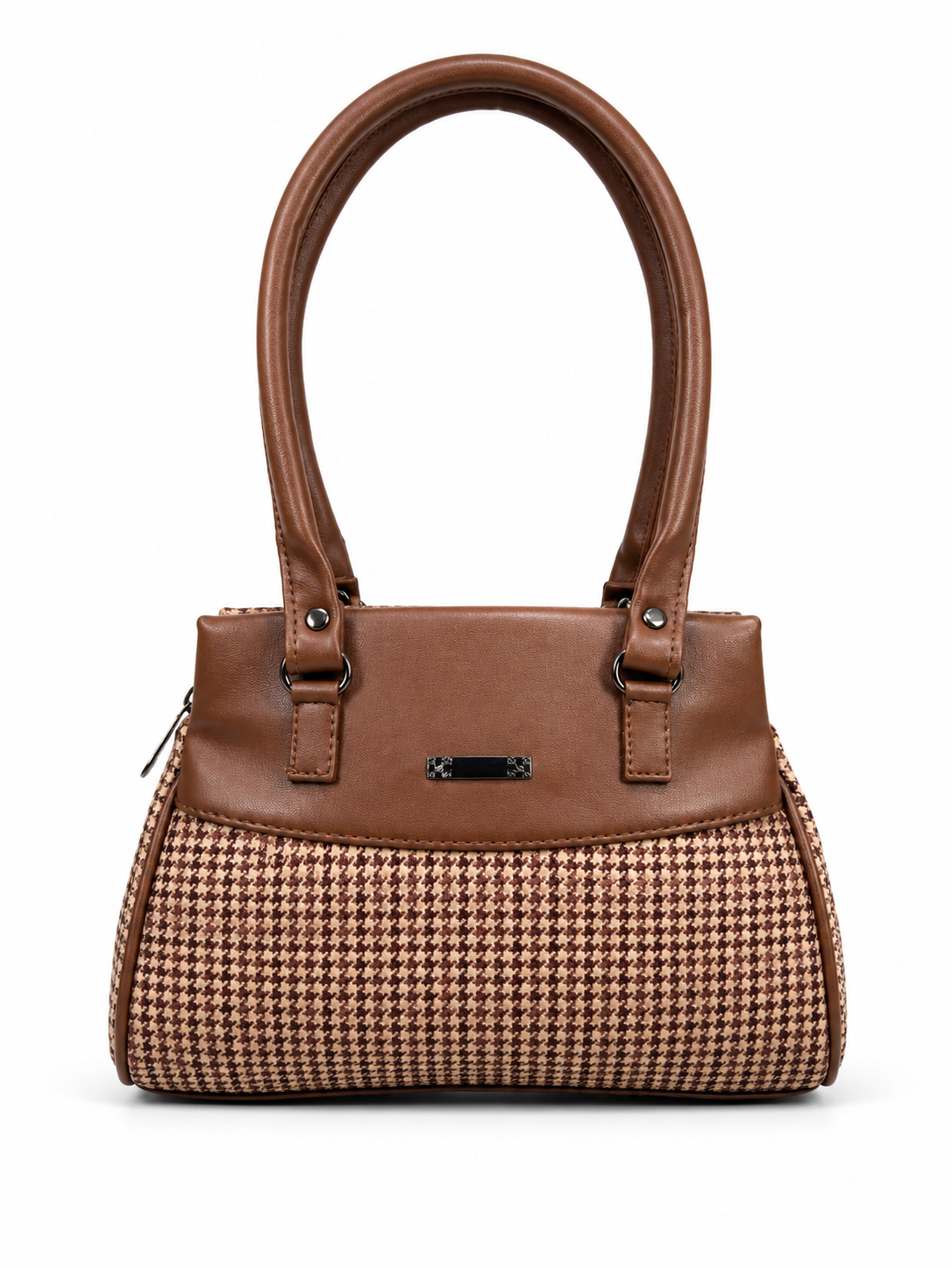 Women’s Stylish Handbag | Premium Houndstooth Pattern Tote Bag | Spacious 3-Zip Office & Daily Use Shoulder Bag