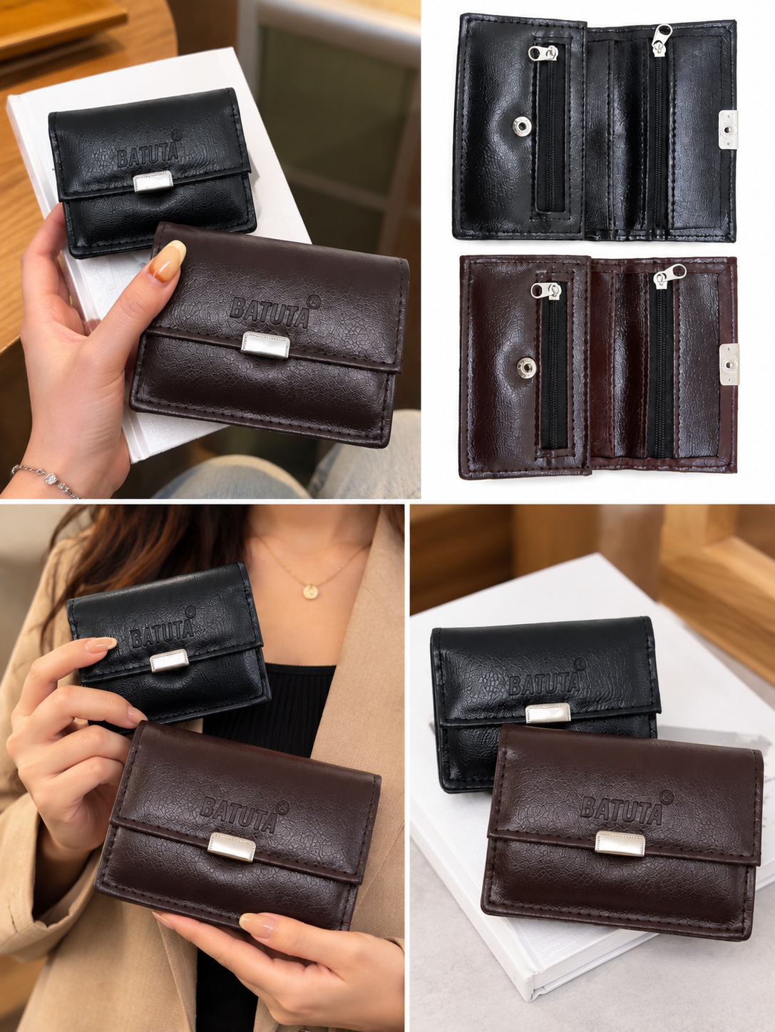 BATUTA HUB Women Casual, Travel Brown Artificial Leather Money Clip - Mini (3 Card Slots, Pack of 2)