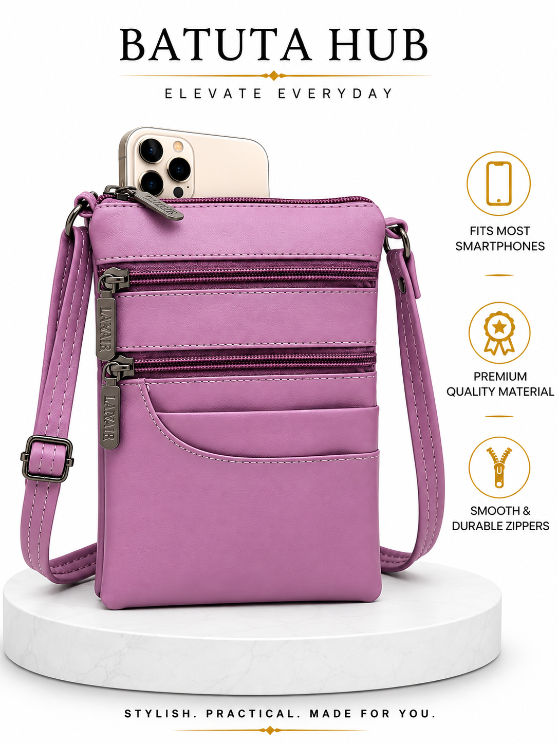 Women's Premium Faux Leather Crossbody Sling Bag with Multiple Zip Pockets