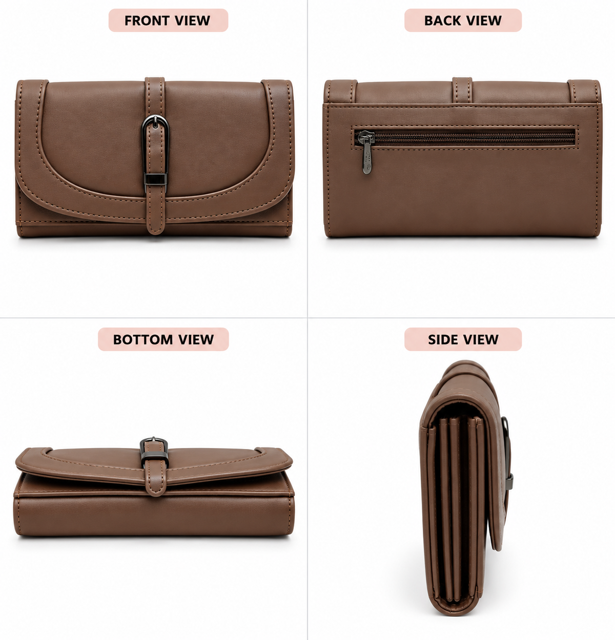 Women’s Stylish Clutch Wallet with Flap Closure | Elegant PU Leather Long Wallet for Women | Multiple Compartments & Card Holder |