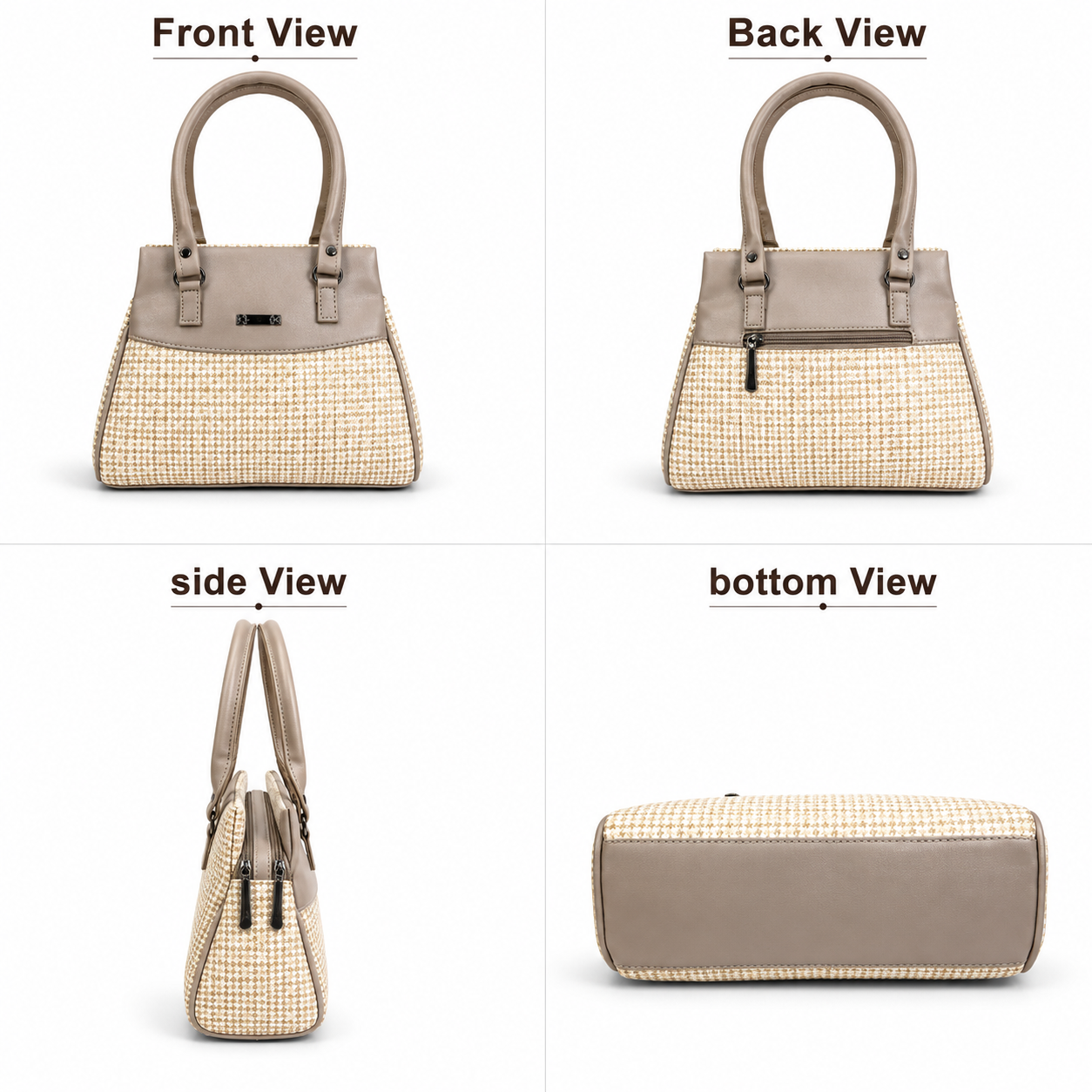 Women’s Stylish Handbag | Premium Houndstooth Pattern Tote Bag | Spacious 3-Zip Office & Daily Use Shoulder Bag