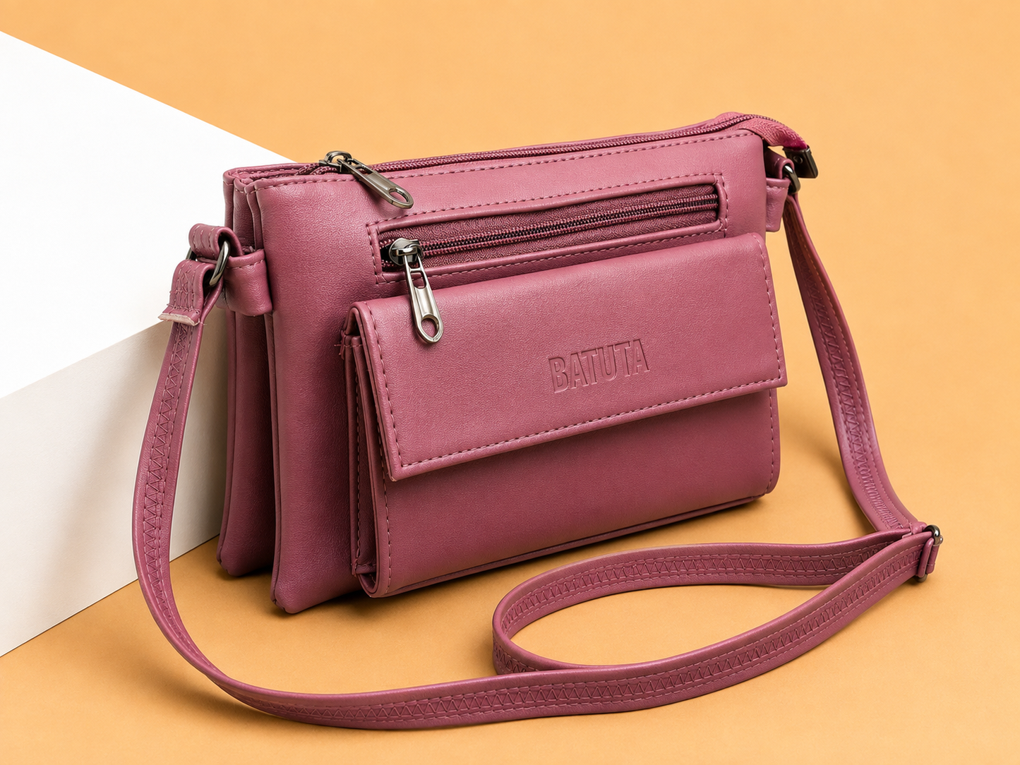 Women Stylish 3 Zip Sling Bag | Premium PU Leather Crossbody Bag | Multi Compartment Shoulder Bag for Women