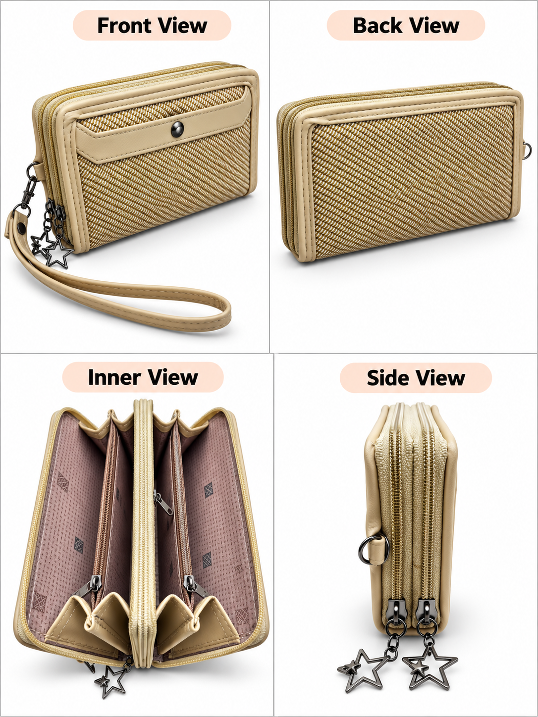 BATUTA Women’s Hand Kit Wristlet Pouch | Dual Zipper Multi-Compartment Handbag | Stylish Compact Organizer for Everyday Essentials