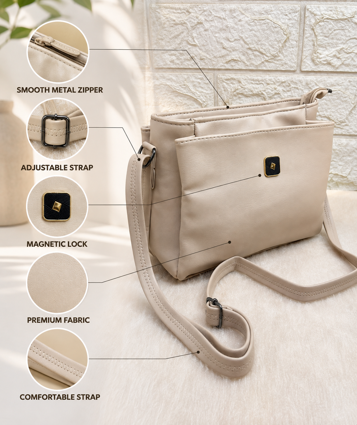 Women’s Premium PU Leather Crossbody Sling Bag | Stylish Shoulder Bag with Front Pocket