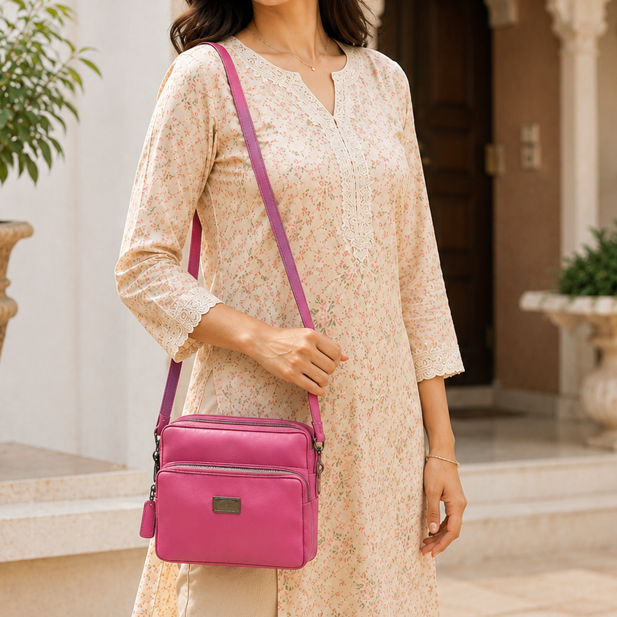 Women's Premium Crossbody Sling Bag | Triple Zip | Spacious Everyday Shoulder Bag