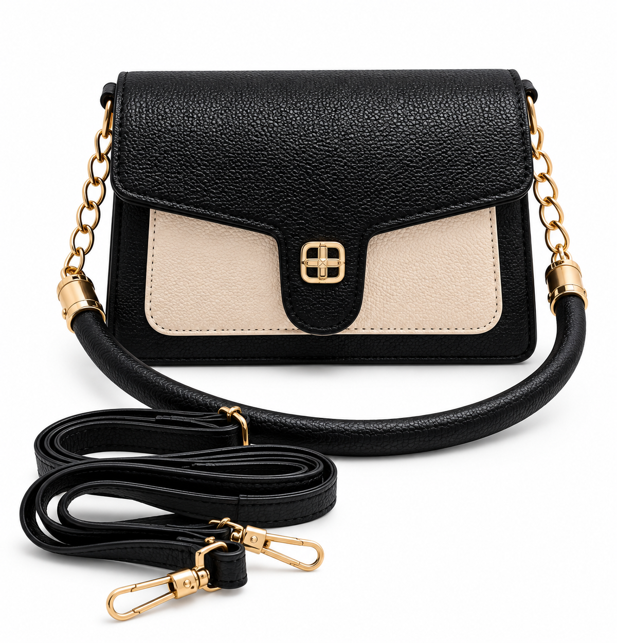 BATUTA Women's Premium Textured Shoulder Bag with Gold Chain Strap, Elegant Dual-Tone Handbag for Party, Office & Daily Use