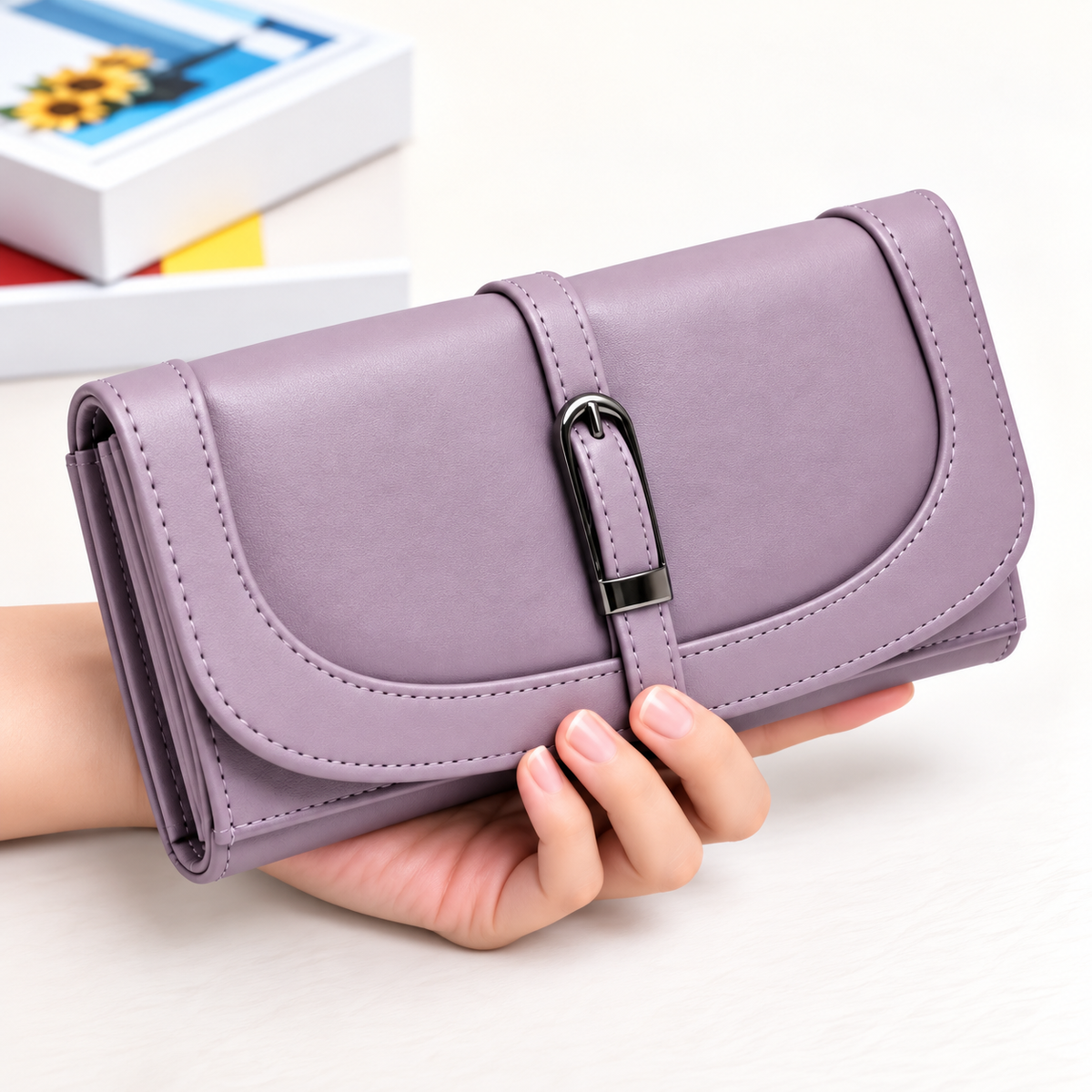 Women’s Stylish Clutch Wallet with Flap Closure | Elegant PU Leather Long Wallet for Women | Multiple Compartments & Card Holder |