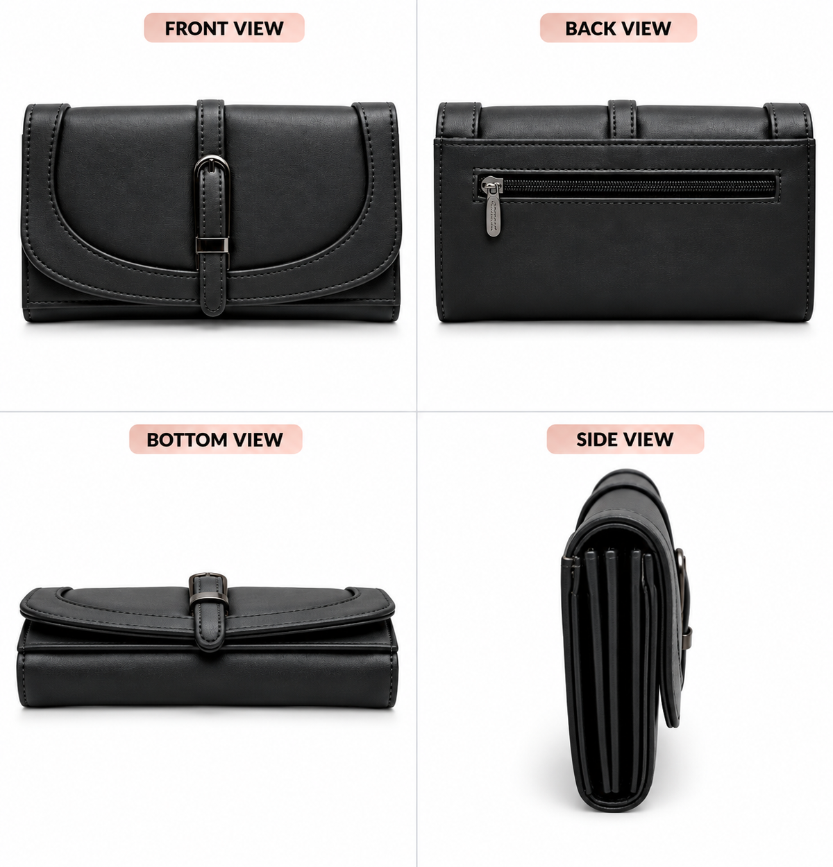 Women’s Stylish Clutch Wallet with Flap Closure | Elegant PU Leather Long Wallet for Women | Multiple Compartments & Card Holder |