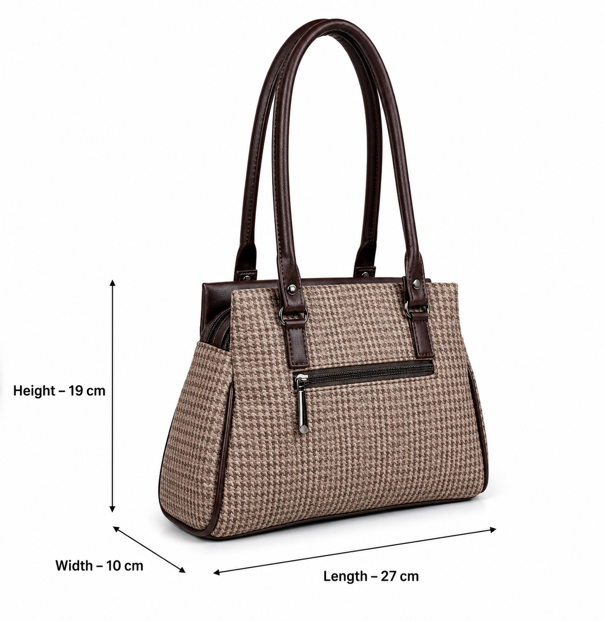 Women’s Stylish Handbag | Premium Houndstooth Pattern Tote Bag | Spacious 3-Zip Office & Daily Use Shoulder Bag