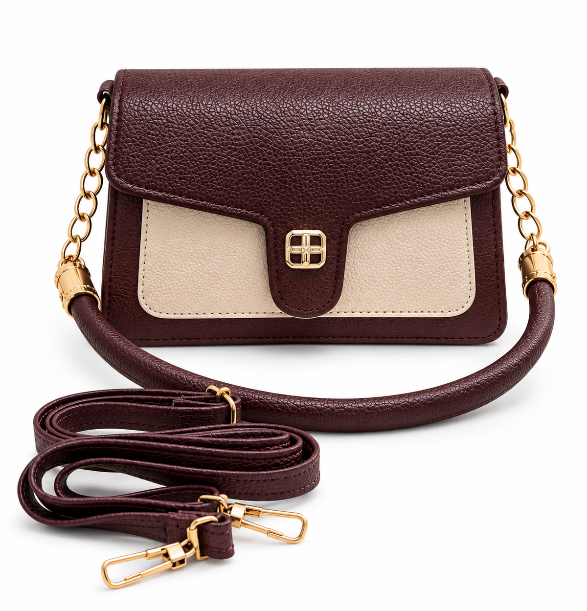 BATUTA Women's Premium Textured Shoulder Bag with Gold Chain Strap, Elegant Dual-Tone Handbag for Party, Office & Daily Use