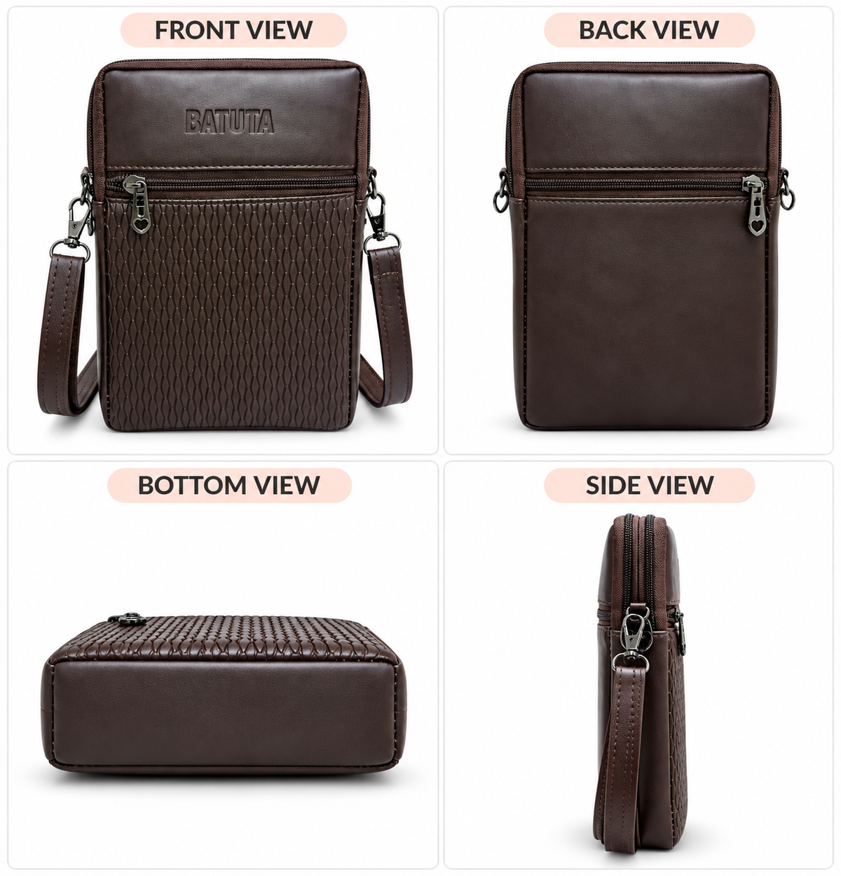BATUTA HUB Women Crossbody Sling Bag | Premium PU Leather Small Size Bag for Girls & Ladies | Adjustable Strap | Multiple Zipper Pockets | Lightweight Daily Use Purse