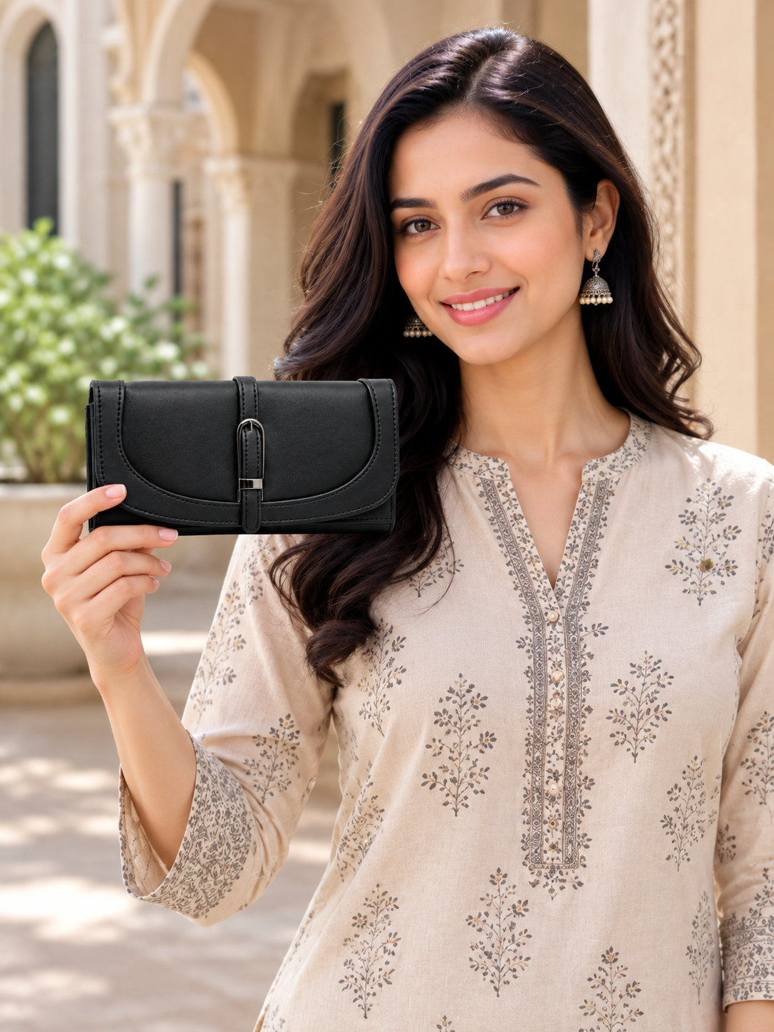 Women’s Stylish Clutch Wallet with Flap Closure | Elegant PU Leather Long Wallet for Women | Multiple Compartments & Card Holder |