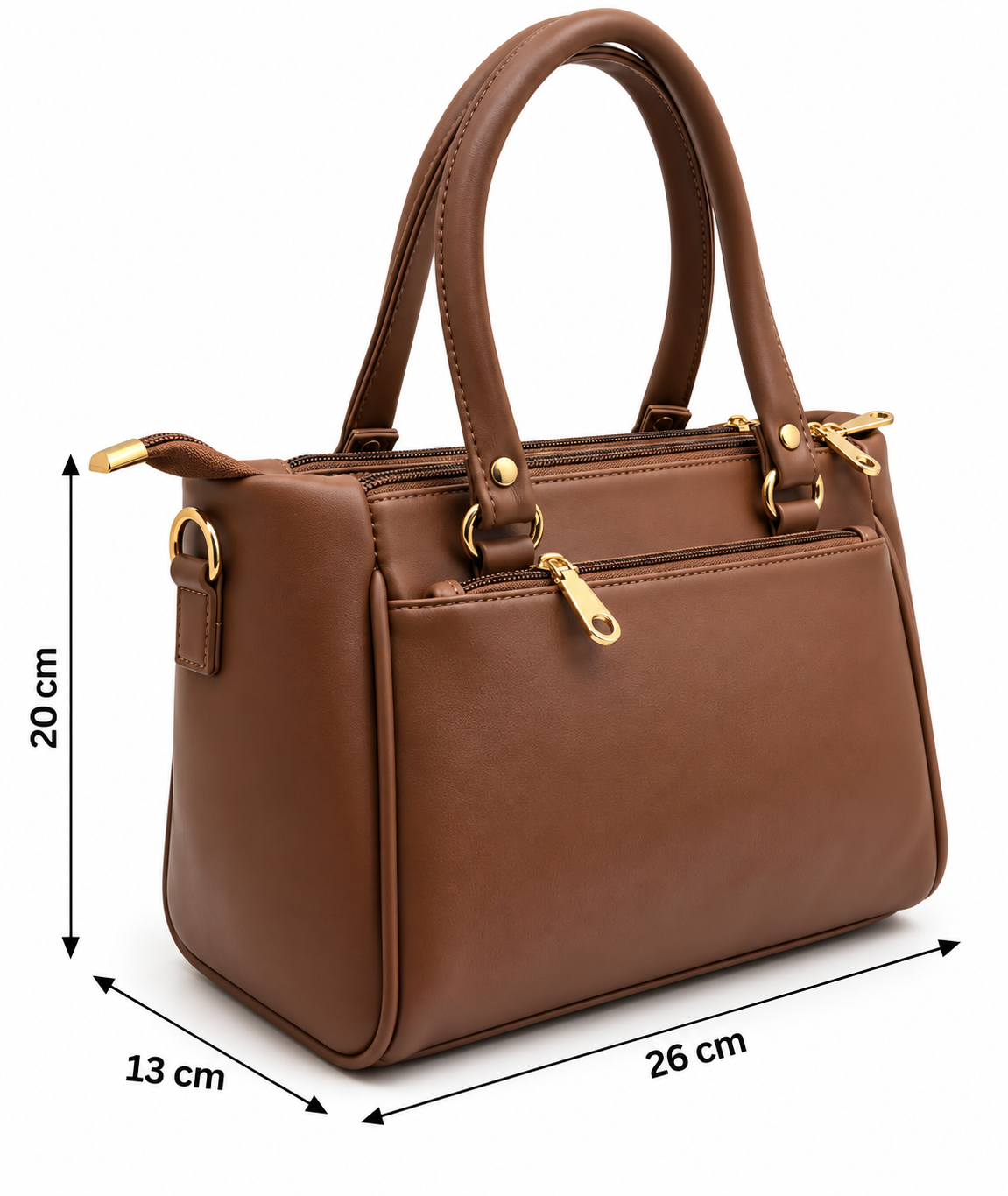 BATUTA Women’s Premium Faux Leather Handbag with Multiple Zipper Compartments, Double Handle & Sling Strap