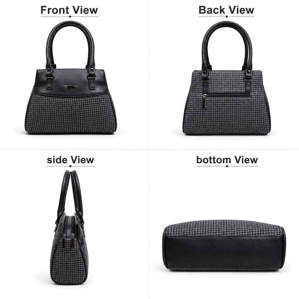 Women’s Stylish Handbag | Premium Houndstooth Pattern Tote Bag | Spacious 3-Zip Office & Daily Use Shoulder Bag