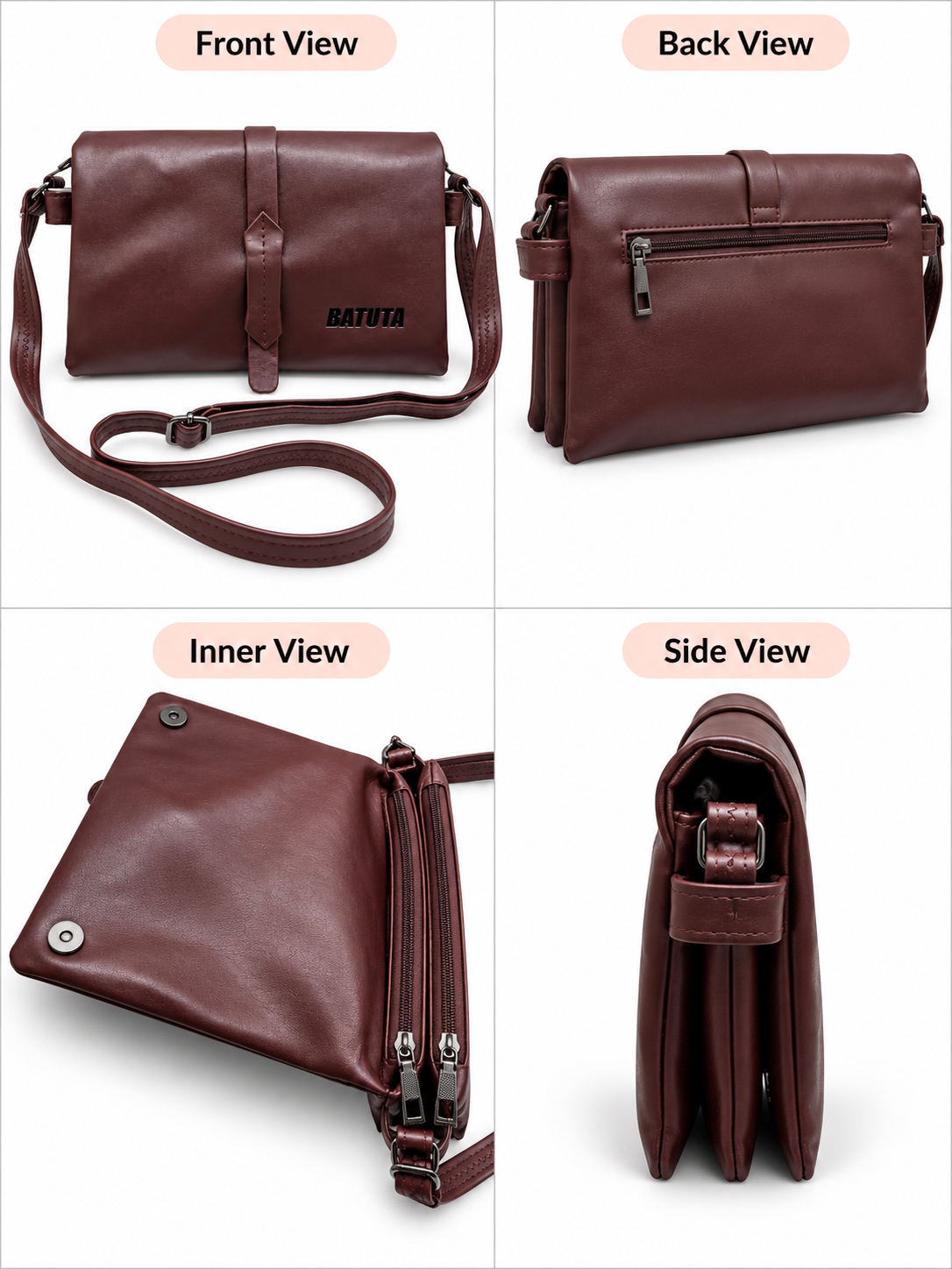 BATUTA Women's Sling Bag for Girls, Stylish Crossbody Shoulder Bag with Flap Closure, Adjustable Strap & Elegant Design