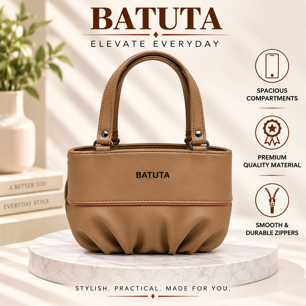 BATUTA Women’s Stylish Handbag | Premium PU Leather Tote Bag | Elegant Shoulder Carry Bag for Women