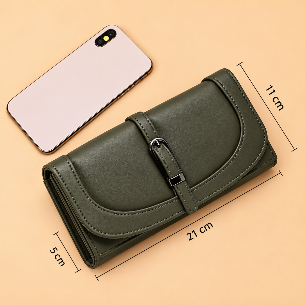 Women’s Stylish Clutch Wallet with Flap Closure | Elegant PU Leather Long Wallet for Women | Multiple Compartments & Card Holder |